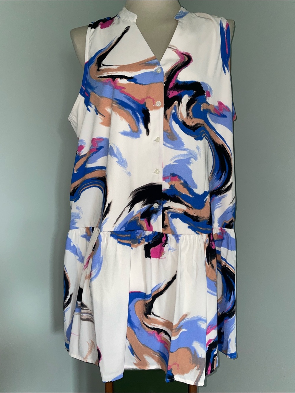 Nine West XXL Abstract Print Sleeveless Button Front Blouse Tunic Top/Mini Dress
